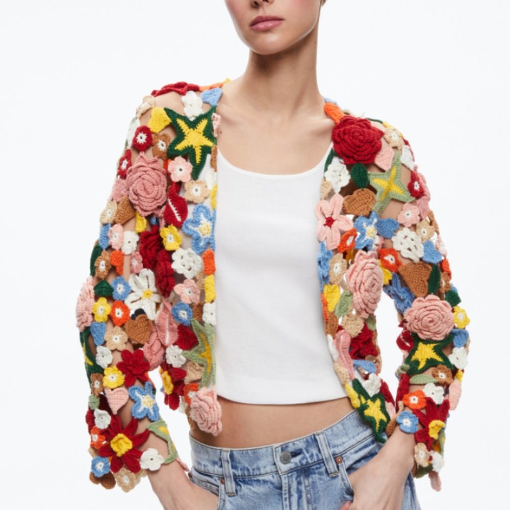 Alice and Olivia hand crotchet FAWN COLLAGE CARDIGAN